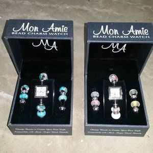 Mon Amie Bead Charm Watch Square Face